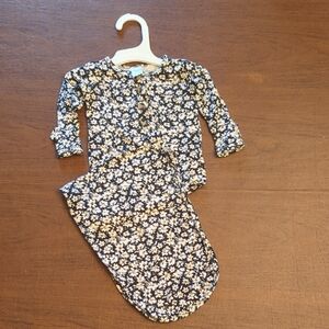 Lou Lou & Company "Mara" Black and White Floral Knotted Sleep Gown NB